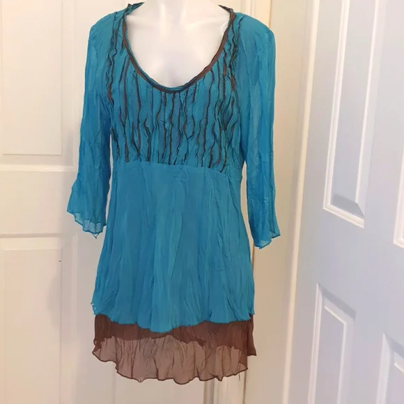Crossroads Torquious and Brown ruffled Top 100% Polyester Size 18 - Picture 2 of 8